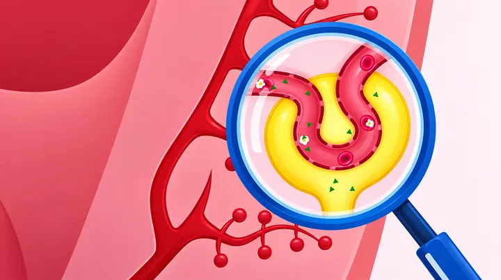 Magnified illustration of a damaged small blood vessel