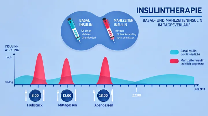 Insulin therapy chart comparing basal and mealtime insulin over the day