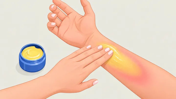 Hands applying moisturising cream to dry, irritated skin