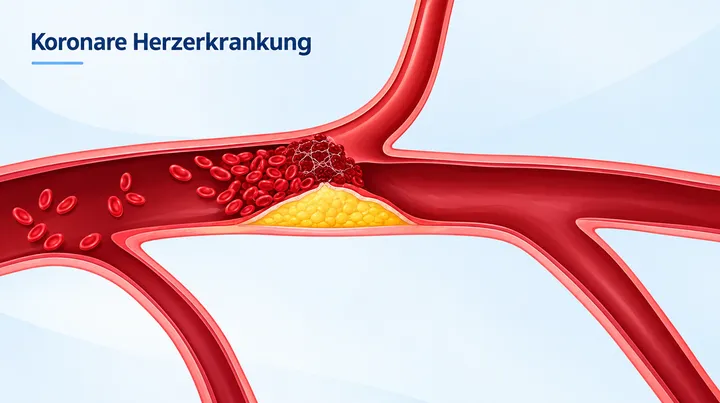 Cross-section of a coronary artery narrowed by plaque and a blood clot